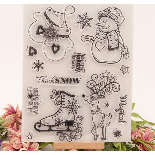 Christmas Snowman Gloves Transparent Clear Silicone Stamp Scrapbooking Card