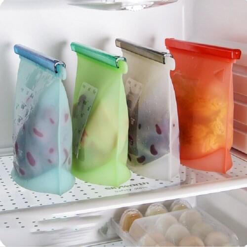 Silicone Food Storage Bag Reusable Freezer Bags Zipper Leakproof Top Fruits Bag Vegetable Fruits Sandwich Bag Kitchen Organizer