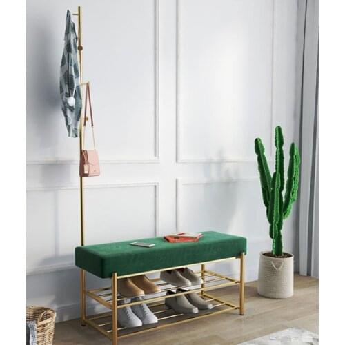 Nordic storage shoe changing stool with coat rack ottoman shoe cabinet long bench shoe changing stool seat cover washable
