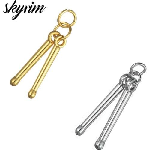 Skyrim 10Pcs Musical Instrument Pendant Golden Silver Color Drum Stick Charms Fit DIY Necklaces Bracelets for Jewelry Making