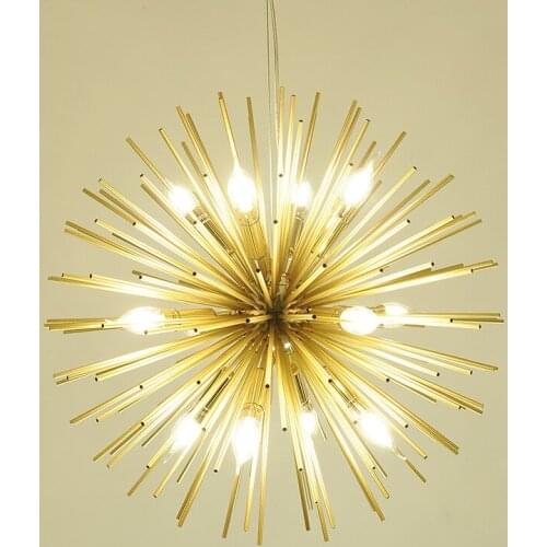 Modern Gold Plated Aluminium tube Spark Ball Fireworks Dandelion Shape LED E14 Chandelier for Cafe Bar Dining Room