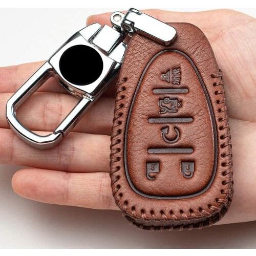 Car Styling Leather Car Key Cover Case Fit For Chevrolet Cruze Malibu XL TRAX EquinoX 5 Button Remote Key Shell Keychain Holder