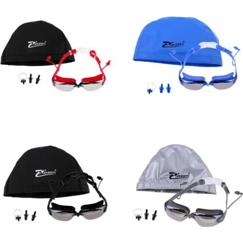 Comfortable Adjustable UV Protection Swimming Goggles + Case + Swim Cap + Nose Clip + Ear Plugs Swim Eyewear