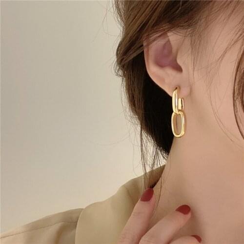 Vintage Brass Thick Chain Earrings For Women Gold Geometric Chic Stylish Dangle Drop Earrings Fashion Jewelry New