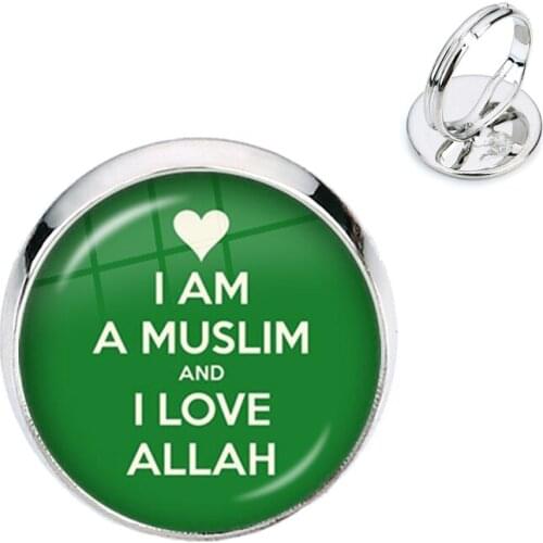 I Am A Muslim And I Love Allah Adjustable Rings 16mm Glass Cabochon God Allah Islamic Religious Jewelry For Kids Birthday Gift
