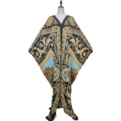 Kuwait 2021 Sexy Retro Floral V-Neck Bohemian Silk Maxi Dress Traditional Boubou Dubai Abaya Summer Kaftan Dresses