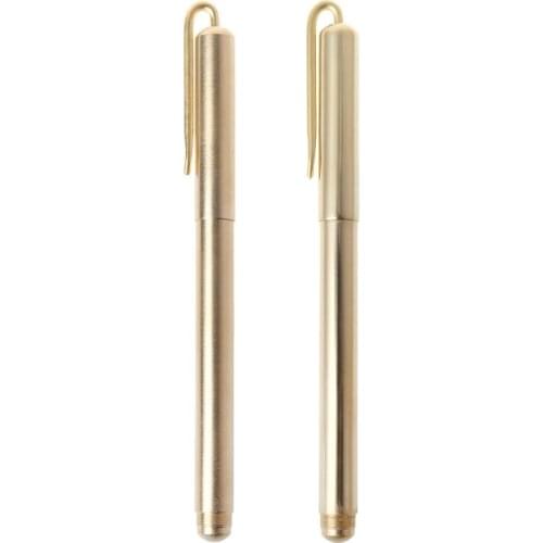 1PC 0.5MM Retro Gold Brass Black Ink Ballpoint Pen Handmade With Clip Office School Supplies Stationery Wholesale Drop Ship
