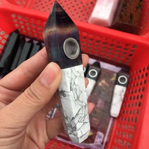 1pcs Natural fluorite white pine stone spliced smoke pipe