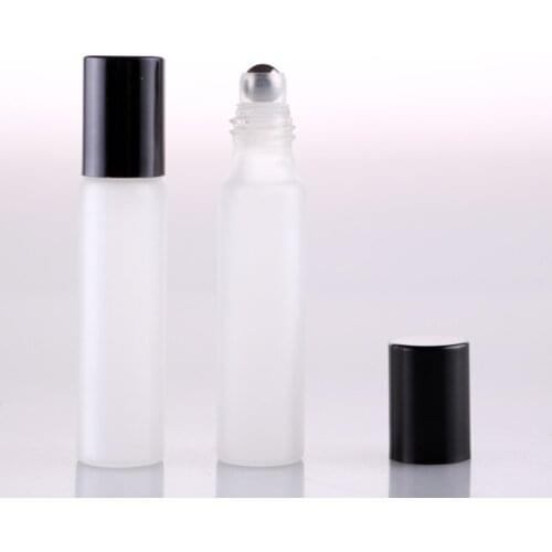 200pcs 10ML Frosted Glass Roll on Perfume Bottle With Black Cap For Essential Oils Empty Cosmetic Vial With Steel Beads by DHL