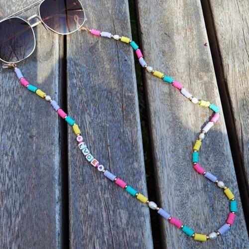 2021 Rainbow Chain For Mask Lanyard Straps Necklace Letter Necklaces Colorful Bead Women Jewelry Disc Chains Holder