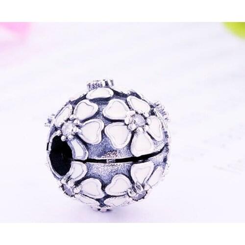 925 Silver Pink Enamel Flower Cherry Blossom Stopper Clip Bead Fit Original Pan Charm Bracelet Making Handmade Berloque 2019
