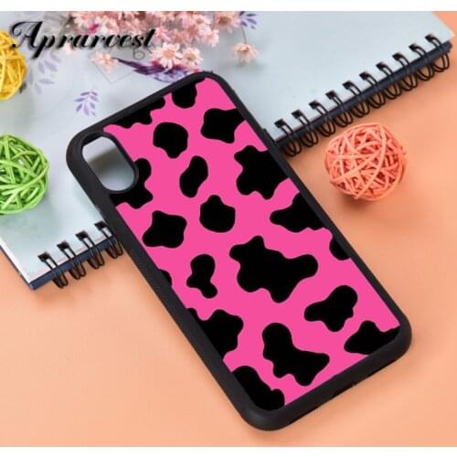 Aprarvest Neon Cow Print Black Pink Silicone Rubber Phone Case Cover For iPhone 5 5S SE 6 6S 7 8 PLUS X XS XR MAX 11 PRO