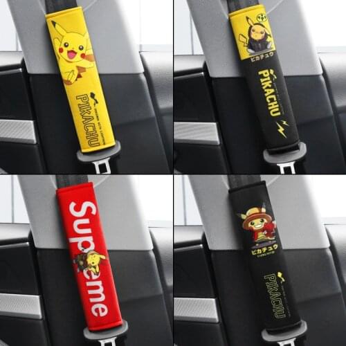 Pokemon Pikachu Car Seat Belt Cartoon Anime Shoulder Guard Seat Belt Cover Cute Car Interior Decoration Accessories