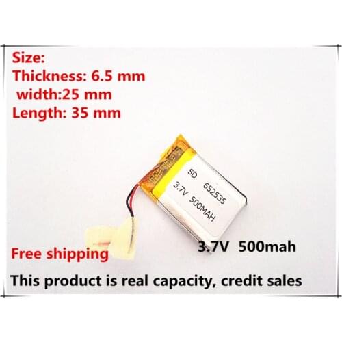 Free shipping Custom 3.7V power plant air purifier capacity polymer lithium ion battery 652535 500mah