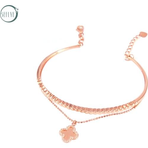 18K Pure Gold bracelet AU750 lucky Four-leaf clover jewelry high-end Fashion Classic Party Jewelry Womens gifts