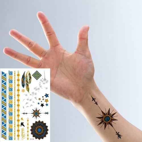 Bronzing Tattoo Temporary Golden Feather Art Waterproof Body Art Temporary Feather Tattoos Stickers for Legs