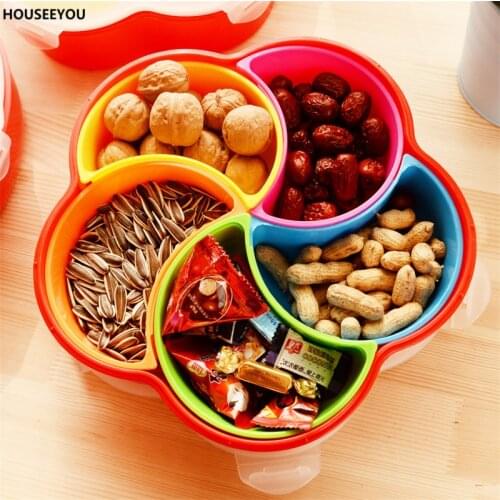 Household Candy Fruit Plate Snacks Food Container with Lid Decorative Plastic Plates Food Trays with Compartments for Wedding