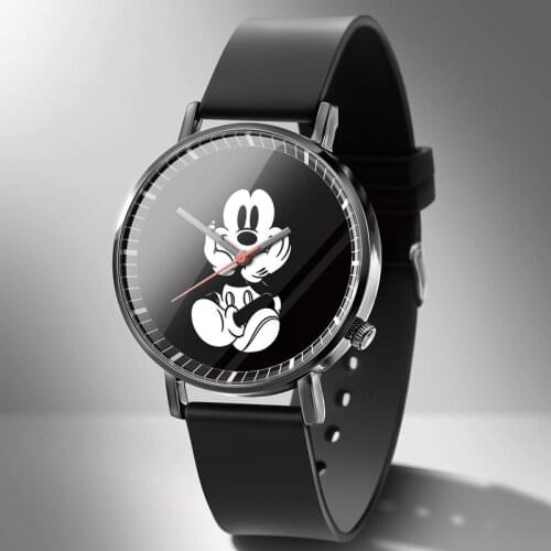 Mickey Children PU Strap Watch Mickey Mouse boy girl Cartoons Quartz childrens watch Casual Silica gel Sports electronic watch