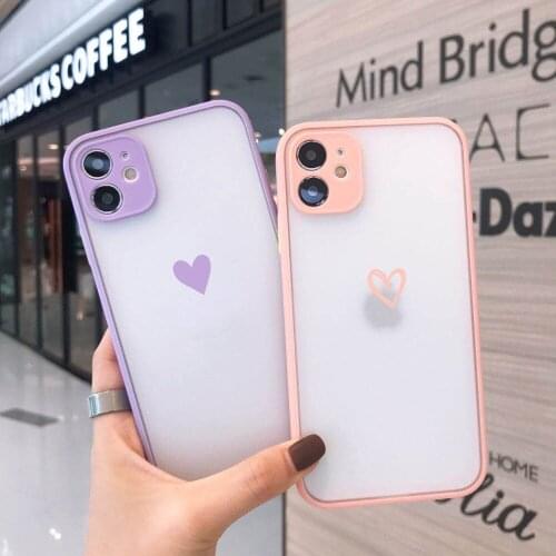 JAMULAR Cute Love Heart Phone Case For iPhone 12mini 11 Pro 7 XS MAX X XR SE20 8 6Plus Transparent Hard Matte Cover Candy Fundas