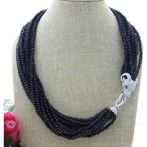 11 Strands Black Crystal 21" Necklace Zircon Clasp
