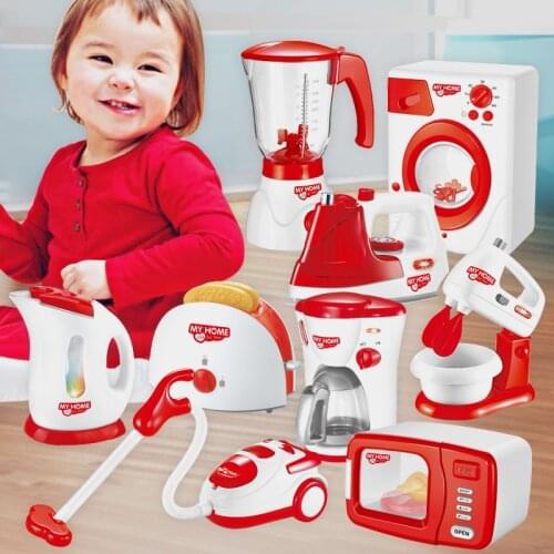 Pretend To Play Toy Household Appliances Toy Vacuum Cleaner Toy Washing Machine Juicer Washing Coffee Machine Mini Toy Set