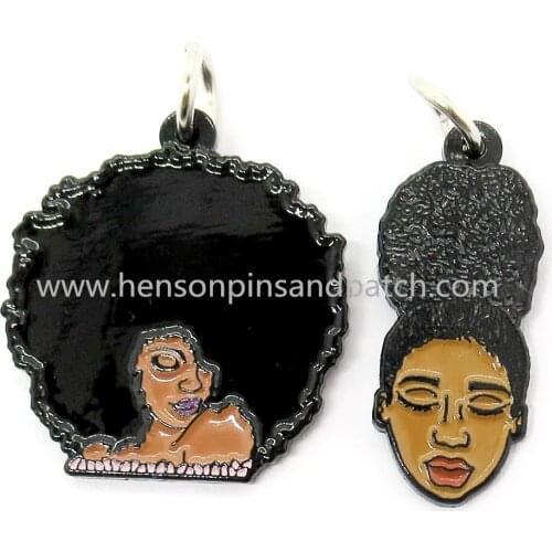 Customized metal soft enamel black woman charm