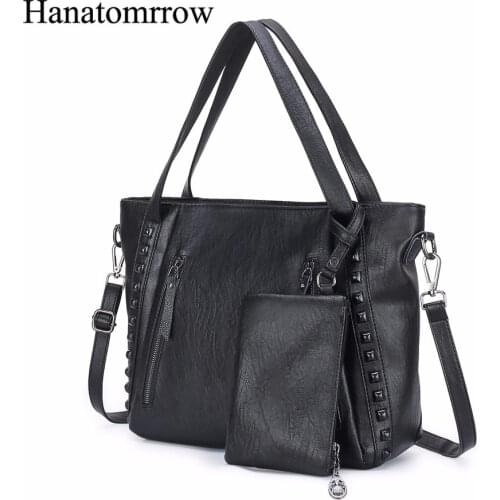 Famous Brand Women Handbags Pu Leather Soft Ladies Shoulder Bags Purses High Quality 2 Sets Female Large Capacity Ladies Tote