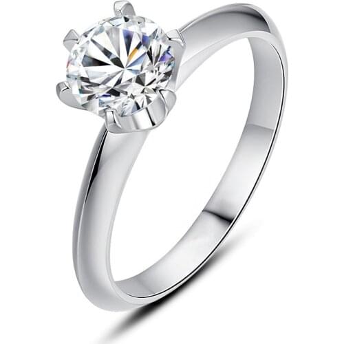 Classic 1.0 CT Engagement Wedding Ring S925 Sterling Silver 6.5mm White CZ Cubic Zirconia Stone For Woman Fine Jewelry