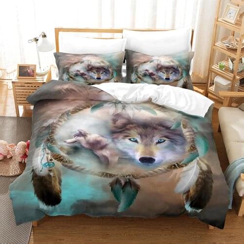 Dream Catcher And Wolf Quilt Cover Set King Size 3d Wolves Printing Bedding Set Queen Fashion Duvet Cover For Kids Adults