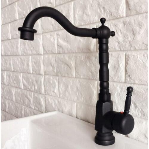 Kitchen Wet Bar Bathroom Vessel Sink Faucet Black Oil Rubbed Bronze One Handle Swivel Spout Mixer Tap Single Hole mnf350