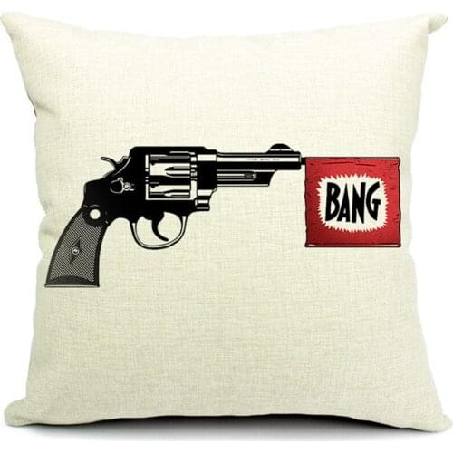 Hot Sale Pillow Covers Vintage Style Gun Pattern New Fashion Design 45X45CM Linen Pillow Cover \ Home Decorative Linen Cushion