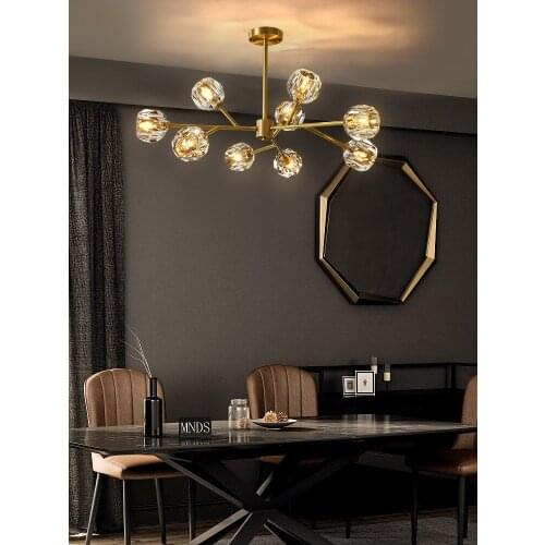 Postmodern Copper Light Luxury Crystal Glass Lamp Living Room Bedroom Model Tree Branch Creative Simple Chandelier