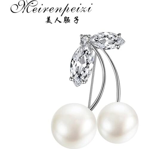 Meirenpeizi Large Round Sliver Cherry Brooches For Women Copper Fruit Pin Enamel Bee Pin Avaible High Quality