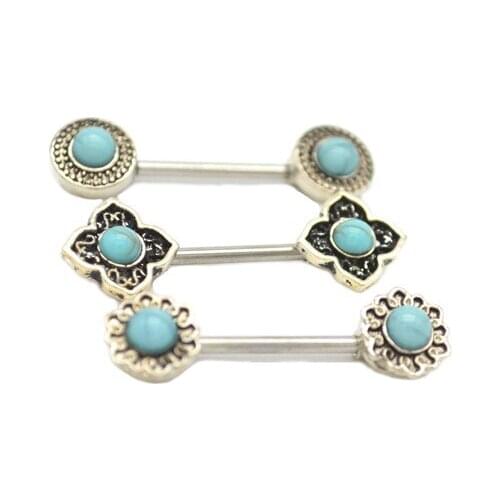 Fashion Nipple Ring Straigh Barbell Flower Leaf wing Key 14G Surgical Steel Crystal Clear Gem