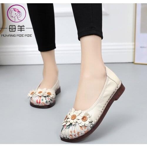 MUYANG Women Flats 2019 Handmade Genuine Leather Flat Shoes Woman Soft comfortable Elegant Loafers Shoes Women