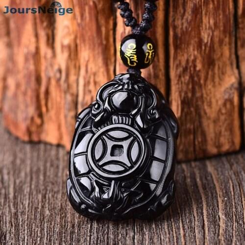 Wholesale Genuine Black Natural Obsidian Stone Necklace Money Turtle Amulet Pendants Longevity for Men Women Fashion Jewelry