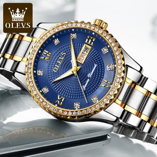 OLEVS New Fashion Watches with Stainless Steel Top Brand Luxury Sports Date Week Waterproof Quartz Watch Men Relogio Masculino