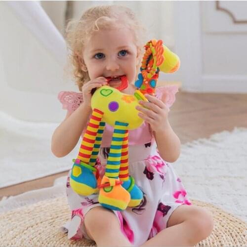 Soft Cartoon Giraffe Animal Doll Handbells Rattles Plush Toy Infant Toddler Development Handle WIth Teether Baby Toys 1-3Years