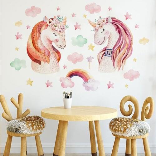 DIY Cartoon Unicorn Wall Sticker Sweetheart Girl Sticker Unicorn Queen Stickers for Childrens Room Living Room Wall Decor