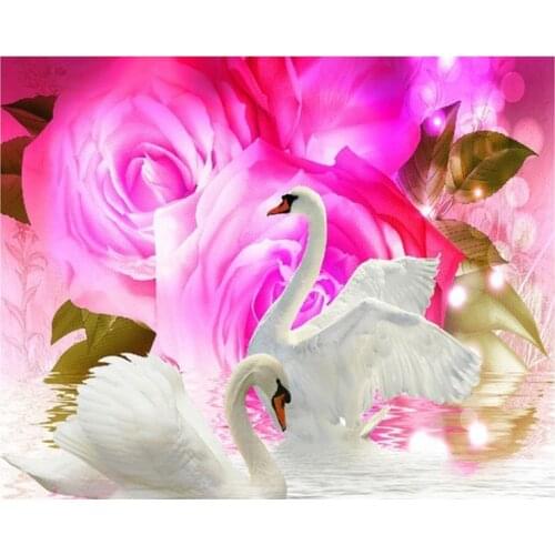 New Arrivals 5D DIY Full Round Diamond Painting White Swan 3D Embroidery Cross Stitch Rhinestone Mosaic Home Dector Art Y548
