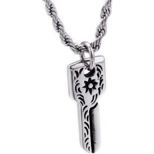 Punk New Sun Flower Retro Key Pendant Necklaces Fashion Trendy Mens Stainless Steel Jewelry Long Necklace