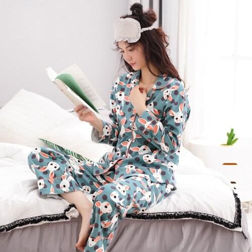 2019 Limited New Unicorn Pajamas Autumn And Winter Long-sleeve Womens Cotton Sleepwear Cardigan Cartoon Loose 100% Lounge Set