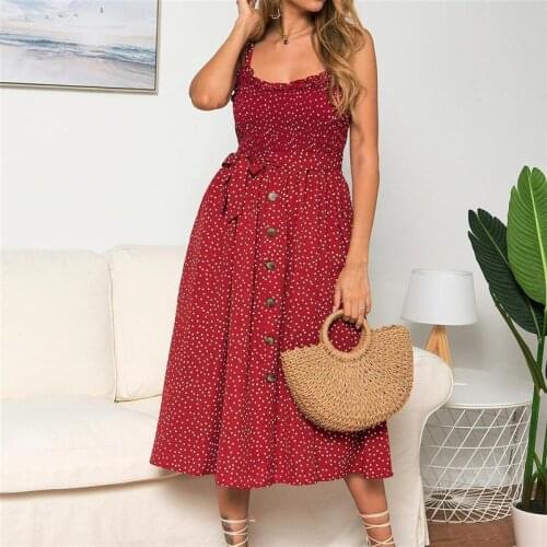 Sexy Summer Sleeveless Slip Dress Women Strapless Bow Button Loose Bandage Pleated Polka Dot Sundress Casual Backless Vestidos