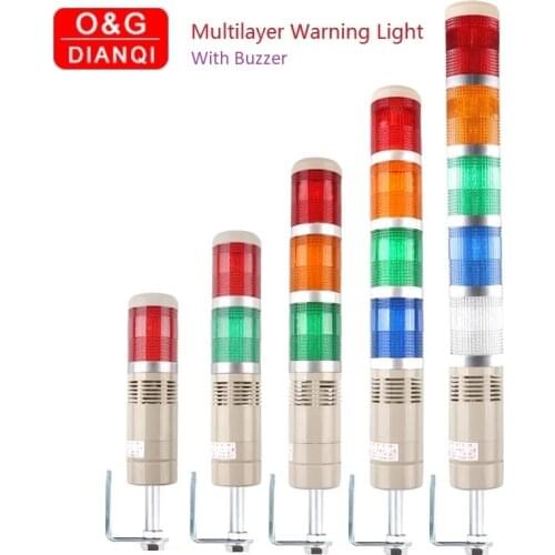 Industrial Multilayer Safety Stack Alarm Lamp LED Signal Tower Warning Light 5layer DC12V/24V AC110V/220V with Buzzer