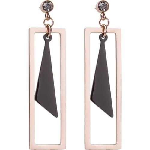 316L Rectangular Titanium Steel Two-tone Geometric Earrings Female Rose Gold Exaggerated Earrings No Fade