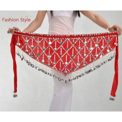 Dance props costumes women apple green turquoise fashion style coin egyptian belly dance hip scarf