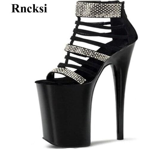 Rncksi Pole Dance New Sexy Platform with Rhinestone Cut Out sandals 20cm high heels black banquet formal dress womens shoes