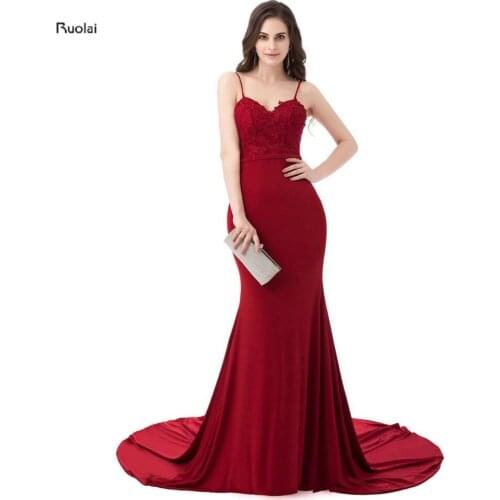 Sexy Burgundy Evening Dresses Long 2018 Prom Dresses Party Dress Long Spaghetti Strap Evening Gown Open Back Robe De Soiree