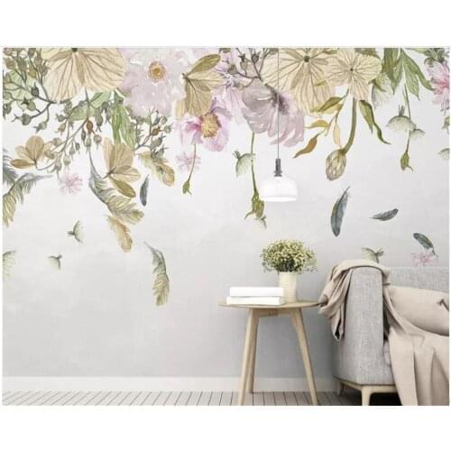 Modern wallpaper minimalistic small fresh leaves floral feathers watercolor style background wall papel de parede 3d wallpaper