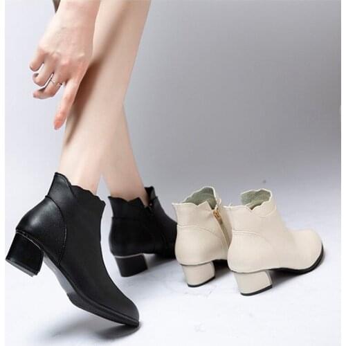 2021 Women Ankle Boots PU Leather Warm Winter Chelsea Shoes Female 2020 Zipper Short Boots Square Heel Footwear Elegant New